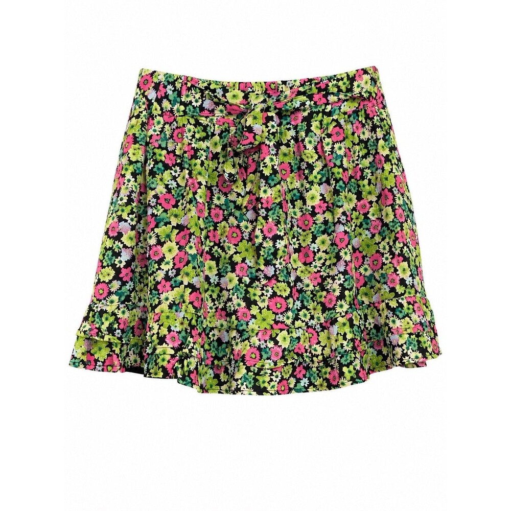 Floral Ruffle Skort Zara Tie Waist Black Pink Green Size Small Cottagecore